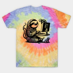 Punk Rock Oddcore Goth Sloths on Computer Vintage Style T-Shirt